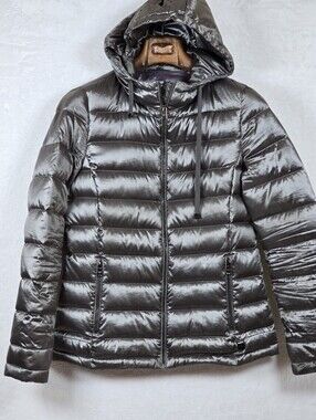 Andrew Marc Packable Lightweight Down Puffer Jacket Metallic Gray Sz. XS